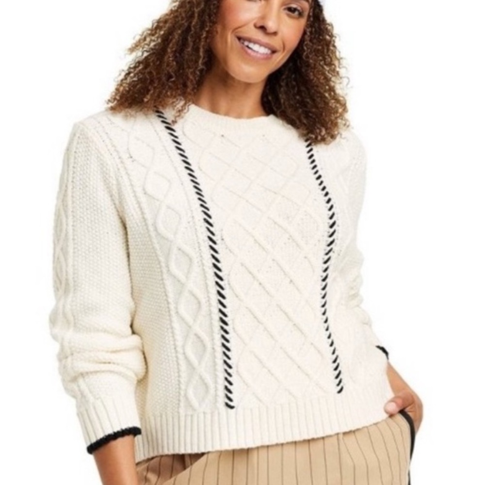La Ligne for Target Cream and Black Cable Knit Sweater